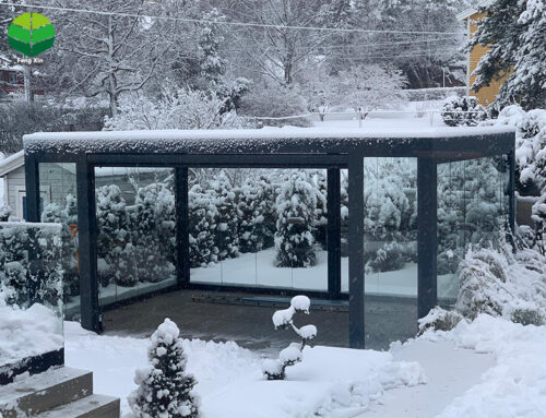 Aluminium pergola in the snow and ice, Norway