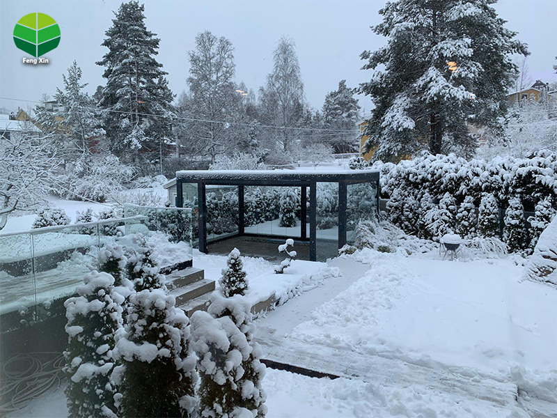 Aluminium pergola in the snow and ice, Norway