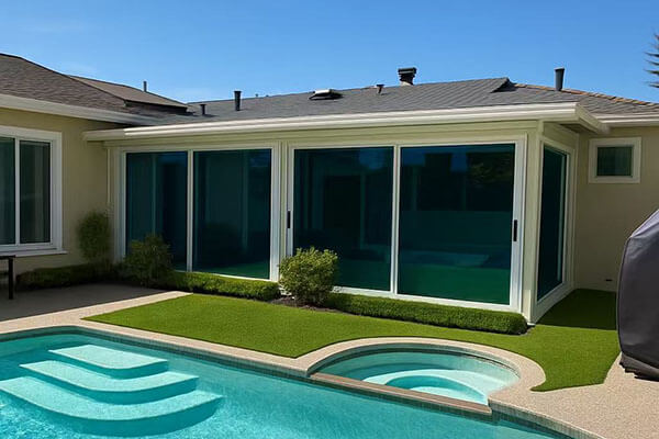 Flat-Roof Glass Sunroom with Heavy-Duty Sliding Glass
