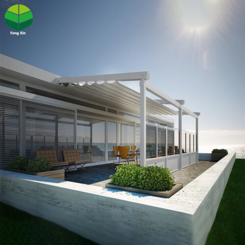 1 Chinese Factory Supplier Retractable PVC Pergola Motorized LED Light Pergola for Outdoor Shade