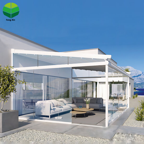 Chinese Factory Supplier Retractable PVC Pergola Motorized LED Light Pergola for Outdoor Shade