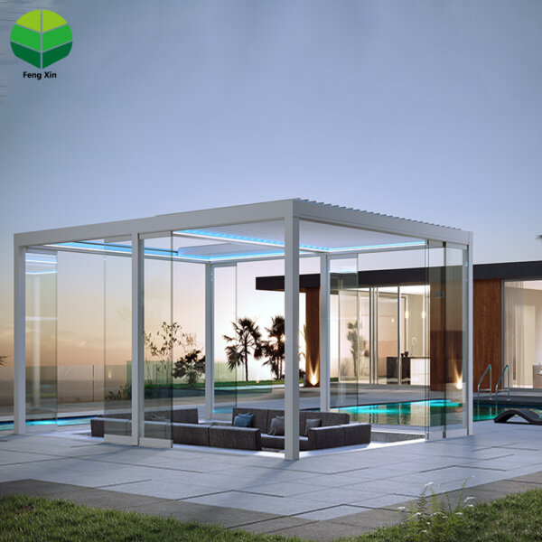 Freestanding Retractable Pergola Bioclimatic Aluminum Waterproof Louver Roof Electric