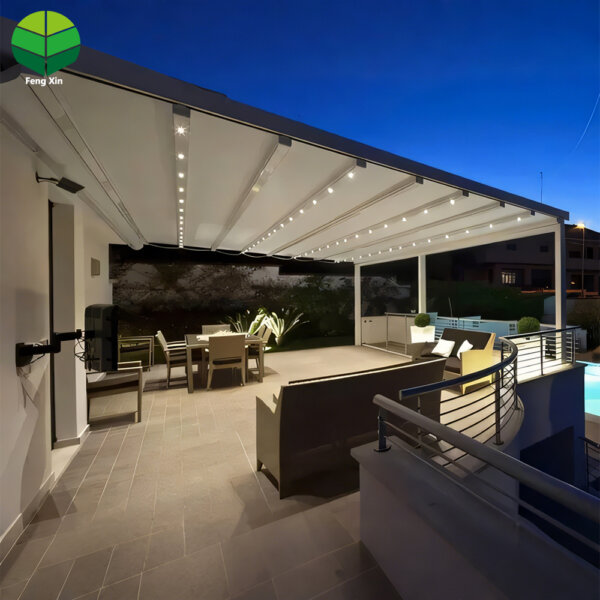 Chinese Factory Supplier Retractable PVC Pergola Motorized LED Light Pergola for Outdoor Shade