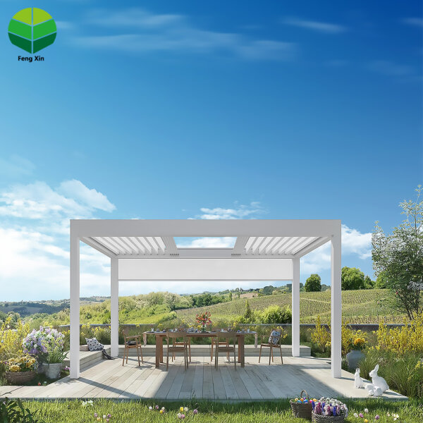 Freestanding Retractable Pergola Bioclimatic Aluminum Waterproof Louver Roof Electric
