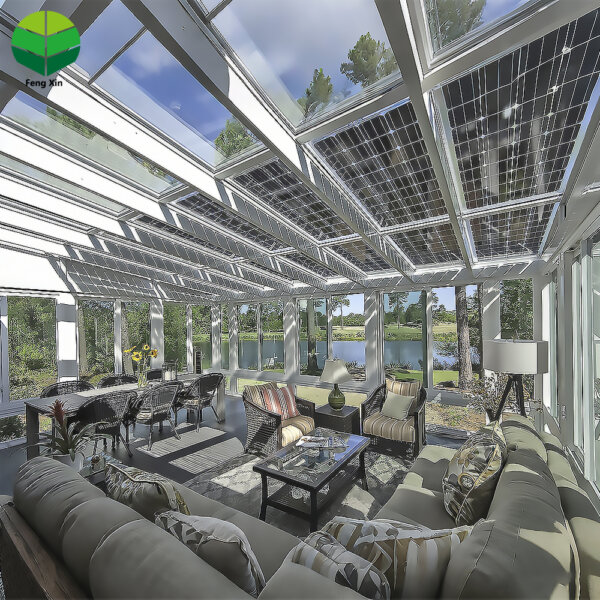 Factory Custom Aluminum Frame Solar Panel Pergola with Glass Sunroom & Patio Cover
