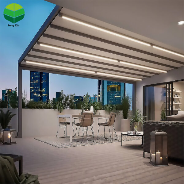 Chinese Factory Supplier Retractable PVC Pergola Motorized LED Light Pergola for Outdoor Shade
