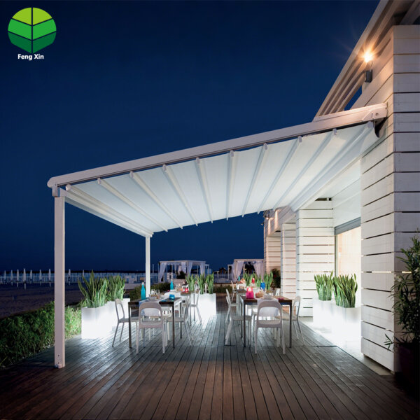 Chinese Factory Supplier Retractable PVC Pergola Motorized LED Light Pergola for Outdoor Shade