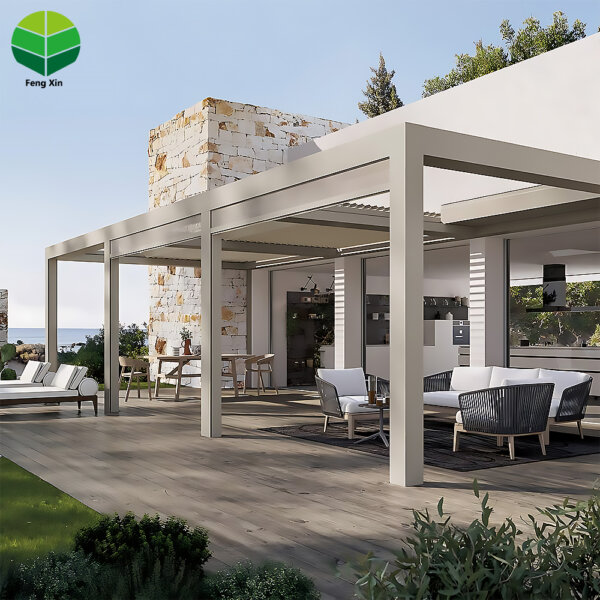 靠墙3 Fully Automatic Retractable Aluminum Pergola with Waterproof Louvered Roof