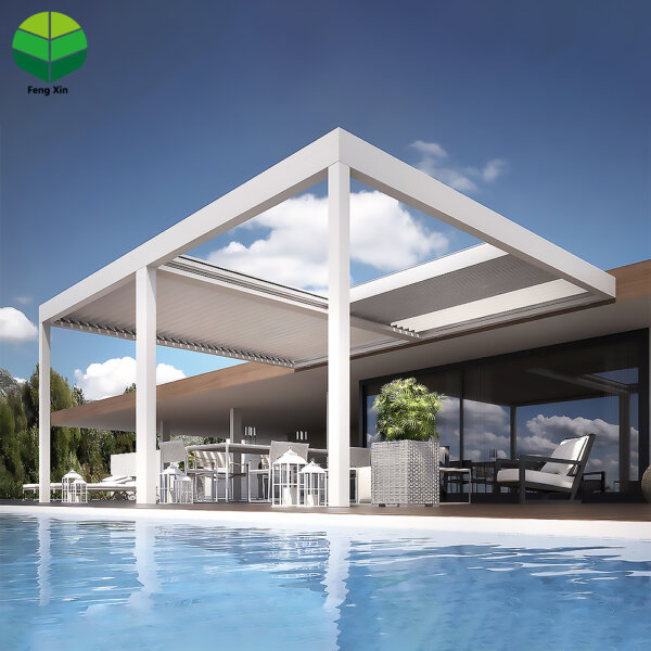 靠墙4 Fully Automatic Retractable Aluminum Pergola with Waterproof Louvered Roof