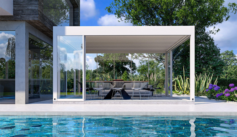 Closed aluminum louvered pergola roof shown as a design reference