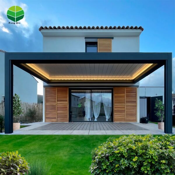 Outdoor Aluminium Canopy Wall Mounted Waterproof Louver Opening Roof Cover Motorized Pergola for Backyard