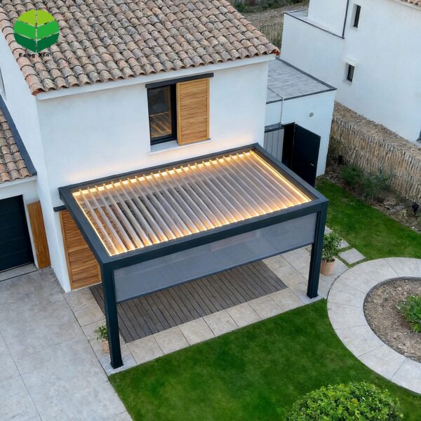 Outdoor Aluminium Canopy Wall Mounted Waterproof Louver Opening Roof Cover Motorized Pergola for Backyard