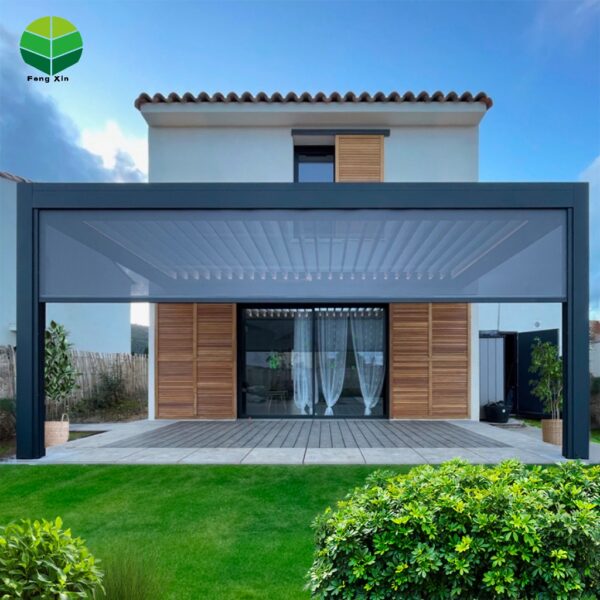 Outdoor Aluminium Canopy Wall Mounted Waterproof Louver Opening Roof Cover Motorized Pergola for Backyard