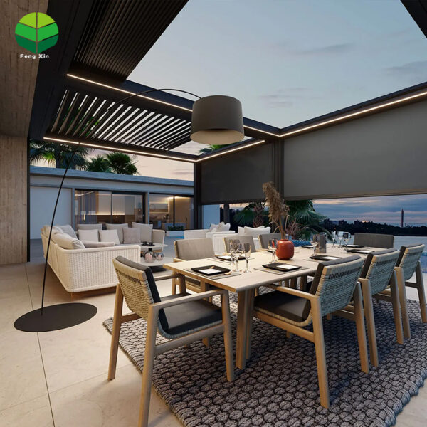 国际站-伸缩百叶2-主图13 Custom Garden Bioclimatic Pergola Waterproof Motorized Retractable Outdoor Gazebo Louvered Aluminum Blinds Rot Powder Coated