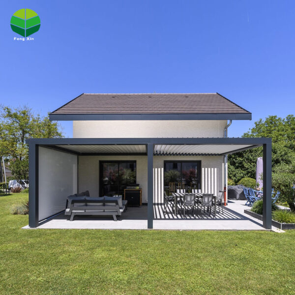 国际站翻转百叶主图1 Motorized Wall Mounted Pergola 3x4 Aluminum Waterproof Bioclimatic Louvered Roof CE Certified