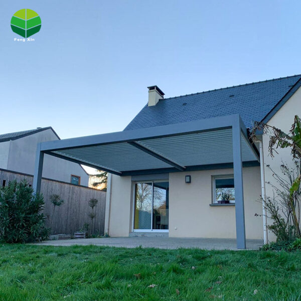 国际站翻转百叶主图23 Motorized Wall Mounted Pergola 3x4 Aluminum Waterproof Bioclimatic Louvered Roof CE Certified