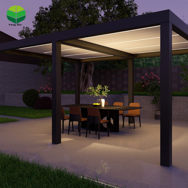 Customizable Modern Aluminum Louver Pergola LED with Rainproof Remote Control Powder Coated Frame for Outdoor Parties & Events