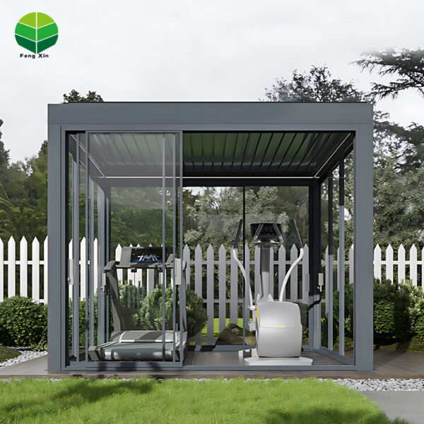 翻转百叶主图3-丰辛-国际站25 New Arrival Tempered Glass Doors and Windows Modern Outdoor Garden Aluminium Louvered Pergola with Motorized Pergola