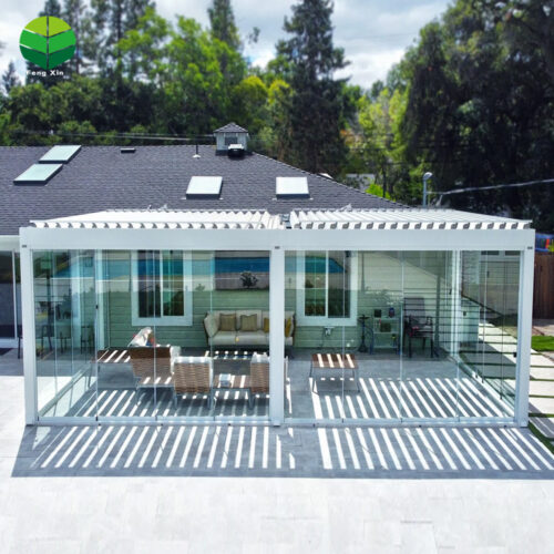 New Arrival Tempered Glass Doors and Windows Modern Outdoor Garden Aluminium Louvered Pergola with Motorized Pergola
