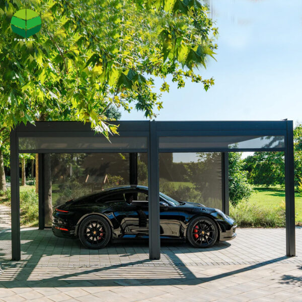翻转百叶主图3-丰辛-国际站9 Outdoor Freestanding Motorized Aluminum Louvered Bioclimatic Pergola Gazebo Canopy Rolling Curtains Powder Coated Customizable