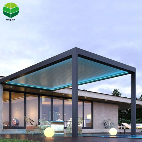 Bioclimatic Aluminium Gazebo Contemporary Pergola Motorized with LED Light