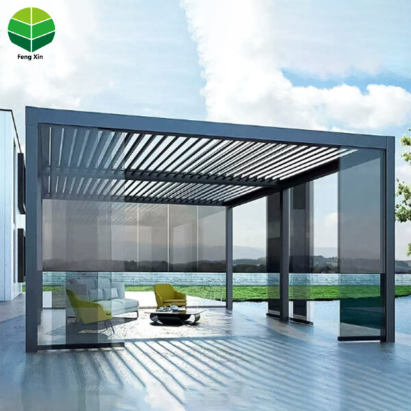 FX-2 Luxury Morden Pergola Aluminum Sunroom Bioclimatica Pavilion Automatic Louvers Roof Outdoor Garden Gazebo